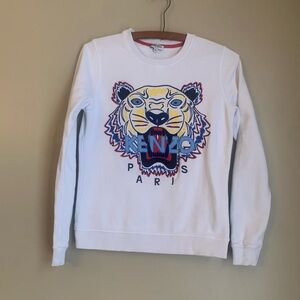 Kenzo Paris White crewneck Sweatshirt Embroidered Tiger Logo Women’s XS